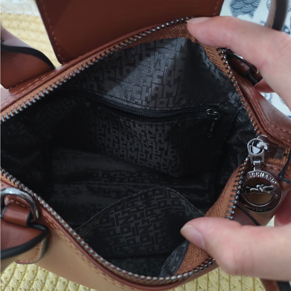 Longchamp Brown Mini Leather Top-Handle Bag with Strap - Picture 10 of 10